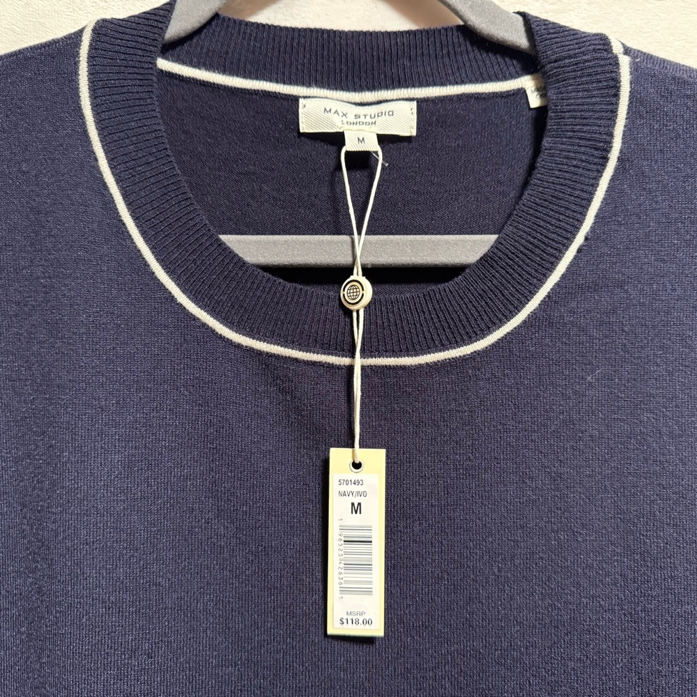 Max Studio Navy Top with White Accents - Picture 2 of 4